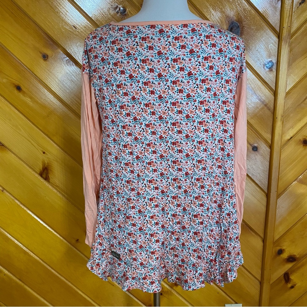 Matilda Jane Sing It Out Top Long Sleeve Swing Blouse Floral Peach Size Small
